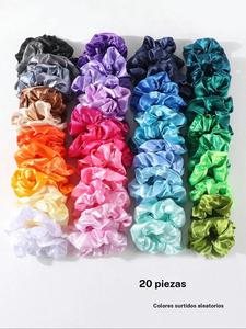 Set de 20 piezas de ligas satinadas para el cabello, diademas lisas para mujer, sujetadores de cola de caballo multicolor, accesorios casuales para todas las estaciones