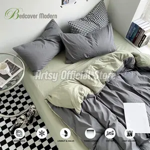 Set Selimut + Sprei Homemade Kain Katun Sprei TwoTone 4 Sudut Karet & Tali Guling - Ukuran 200/180/160/140/120/100/90, Bantal & Bedcover Sarung