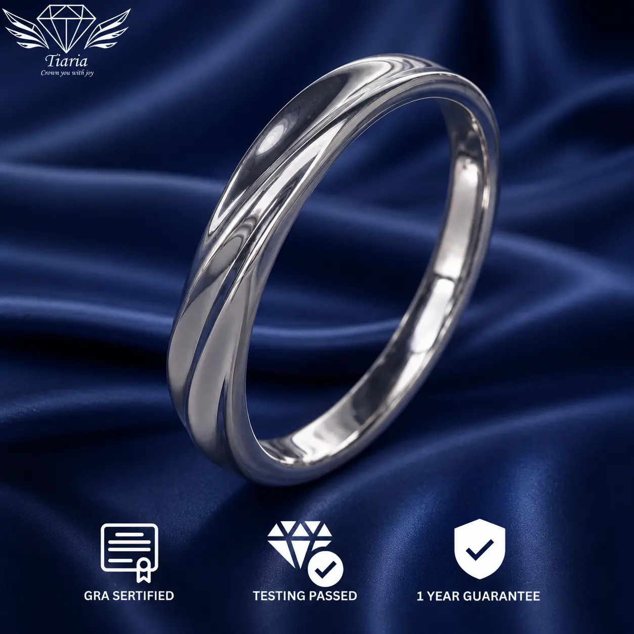 Tiaria - Cincin Titanium Silver 950 Lapis Platinum Garansi Anti Karat Cincin Pria Wanita -- MSSR212