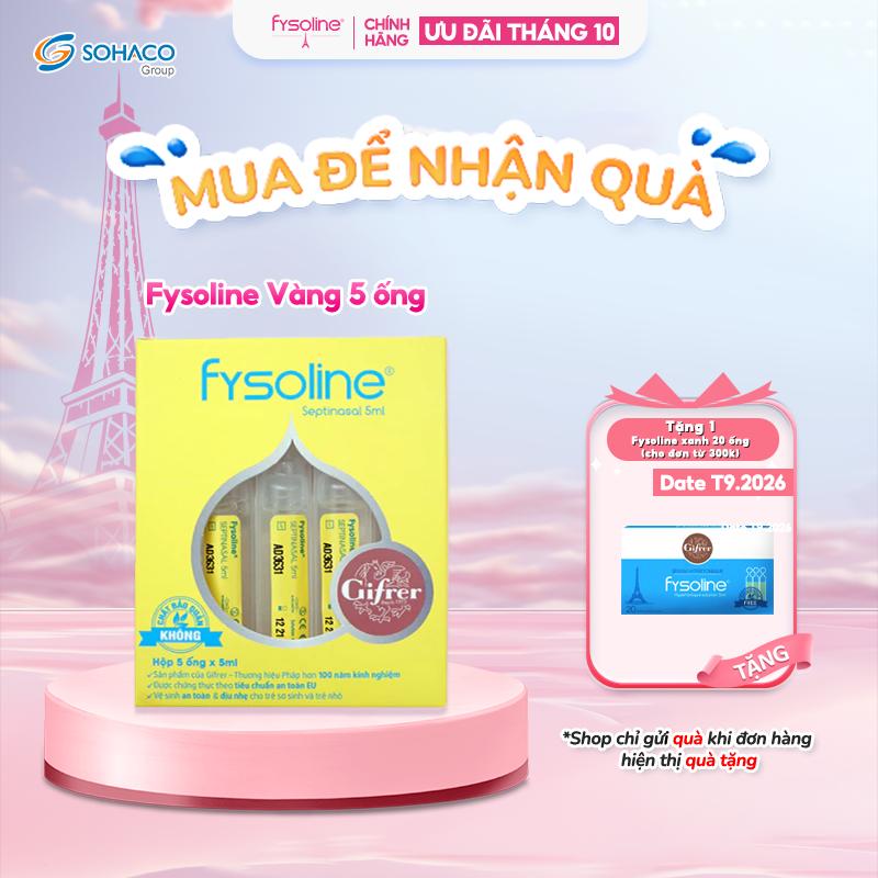 Nước muối sinh lý Fysoline Septinasal Pháp  hỗ trợ giảm sổ mũi cho bé hộp Vàng 5 ống x 5ml