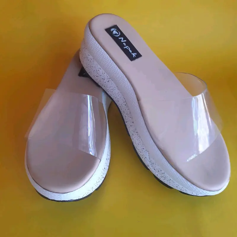 Sendal Wedges Transparan Wanita Elegant - Model Terbaru - Cewek Sandal flat shoes 0