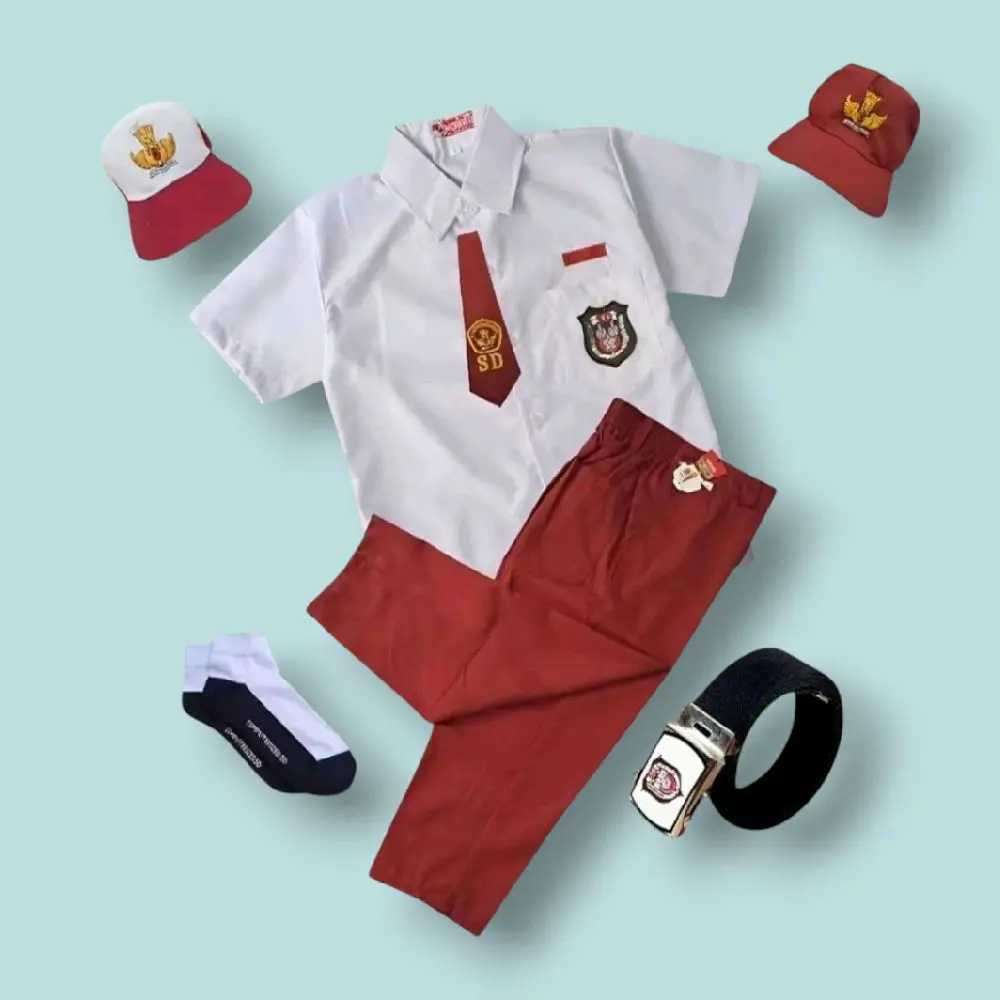 Setelan Seragam Sekolah Merah Putih SD Anak Laki-laki Baju Lengan Pendek Celana Panjang Kelas 1-6 SD  Fashion