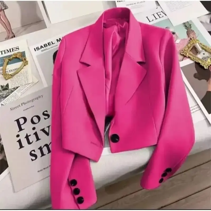 Blazer Wanita Cropped Plaid Merah Lengan Panjang - Bahan Mark Stalion Import - Tangan, Atasan Formal Kerja Hitam Basic Casual - Putih 5
