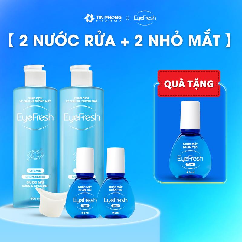 Combo: 2 Nước rửa mắt và 2 Nước mắt nhân tạo EyeFresh - Lens