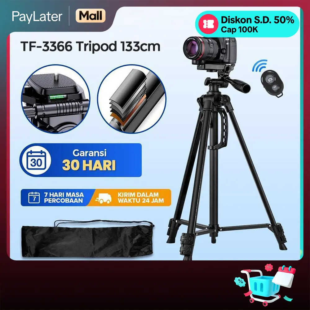 【K】【BUY 1 Get 4】【COD】【Warranty 30 HARI】INBEX TF-3366 Tripod +Free Bluetooth Remote+Free U Holder+Storage Bag/for Photography Kamera cellphone DSLR/133CM Tripod