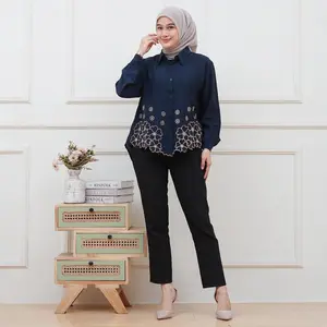 Kemeja Ghania Bordir Model Kerah Bahan Polo Linen