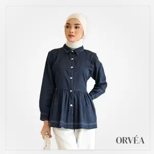 ORVEA Shanna List Denim Blouse Peplum Premium Wanita dengan Desain Elegan dan Nyaman untuk Tampilan Modern