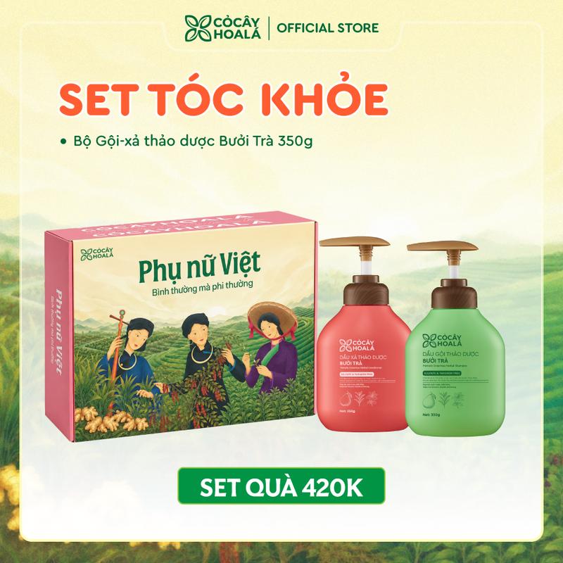 [SET QUÀ 20.10 - SET TÓC KHỎE]  Set quà Cỏ Cây Hoa Lá "Phụ nữ Việt - Bình thường mà phi thường": COMBO dầu gội xả thảo dược Bưởi Trà 350g/chai & Hộp quà Cỏ Cây Hoa Lá