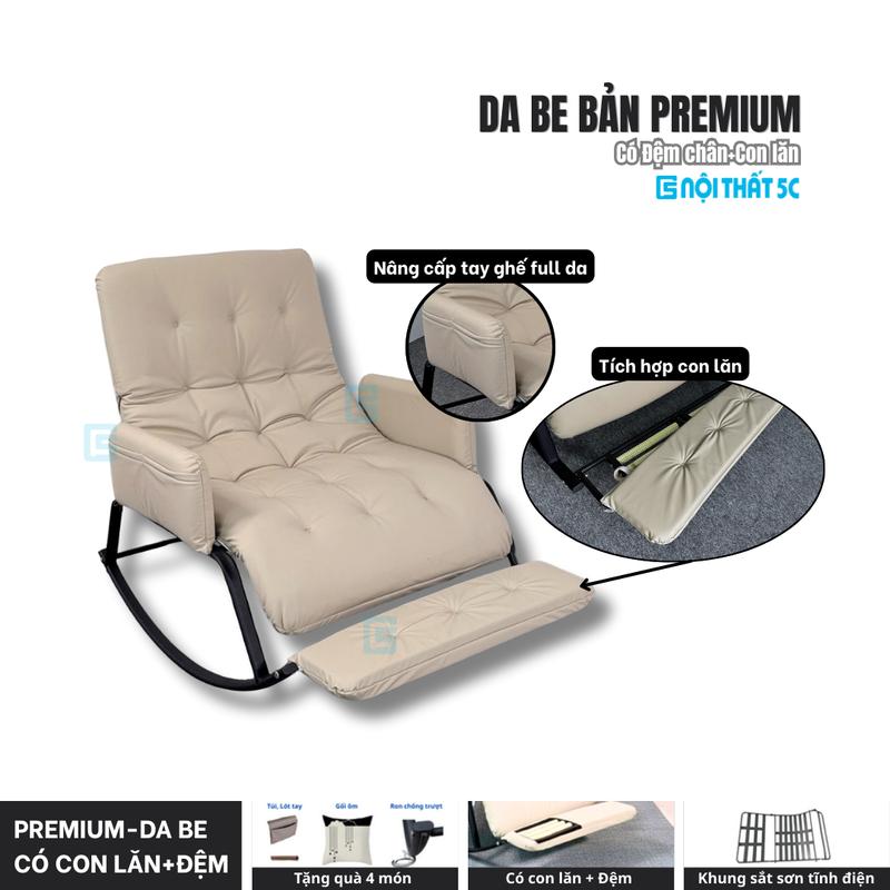   Nội Thất 5C  Ghế Bập Bênh Có Phụ Kiện Con Lăn Massage Chân Đệm Nguyên Tấm Da PU Khung Oval 20x40mm Sơn Tĩnh Điện Rộng Rãi Êm Ái Phù Hợp Mẹ Bầu Trẻ Em Người Lớn Hàng Việt Nam 
