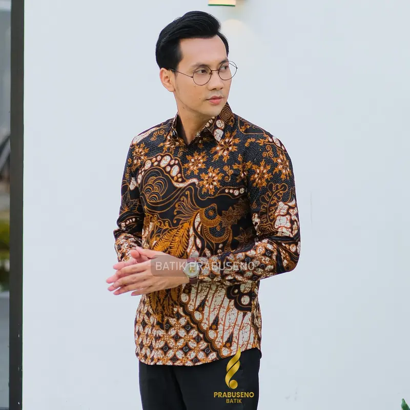 BATIK PRABUSENO Motif Ajisaka Lengan Panjang Pria Slimfit Slimfit Premium Modern Style Mewah 2024 Anak Muda Dewasa Anti Kusut Original Cocok Buat Bapak2 Baju Kerja Elegan Eksklusif Full Furing Puring Hajatan Kekinian Kantor Keren Kondangan Katun Solo 1