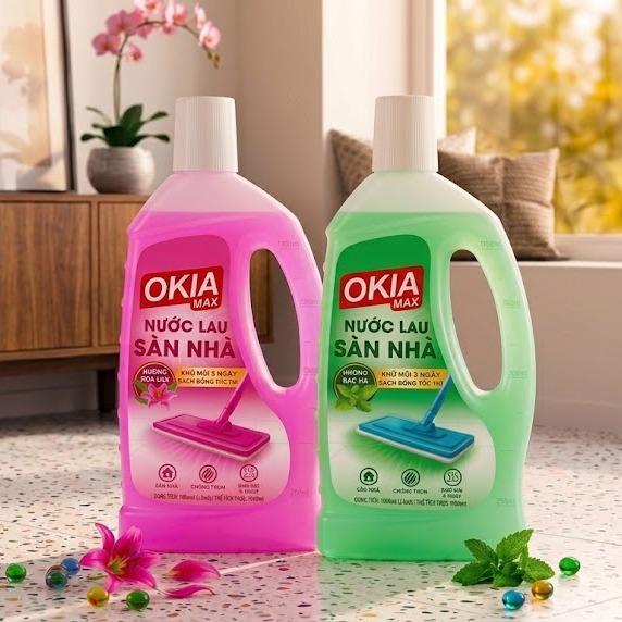 Combo 2 Chai 2L Nước Lau Sàn OKIA MAX Dạng Lỏng - Sạch Bóng Sàn Nhà, Hương Dịu Nhẹ