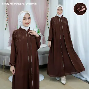 Gamis Terbaru Style Fatimah Seri 2 Bahan Ceruty Babydoll Premium Muslim Wanita Dress Dewasa Remaja Mewah / Big Size / Jumbo / Syari / Pesta / Lebaran / Hitam Simple / Maxi / Basic Kondangan • simpel