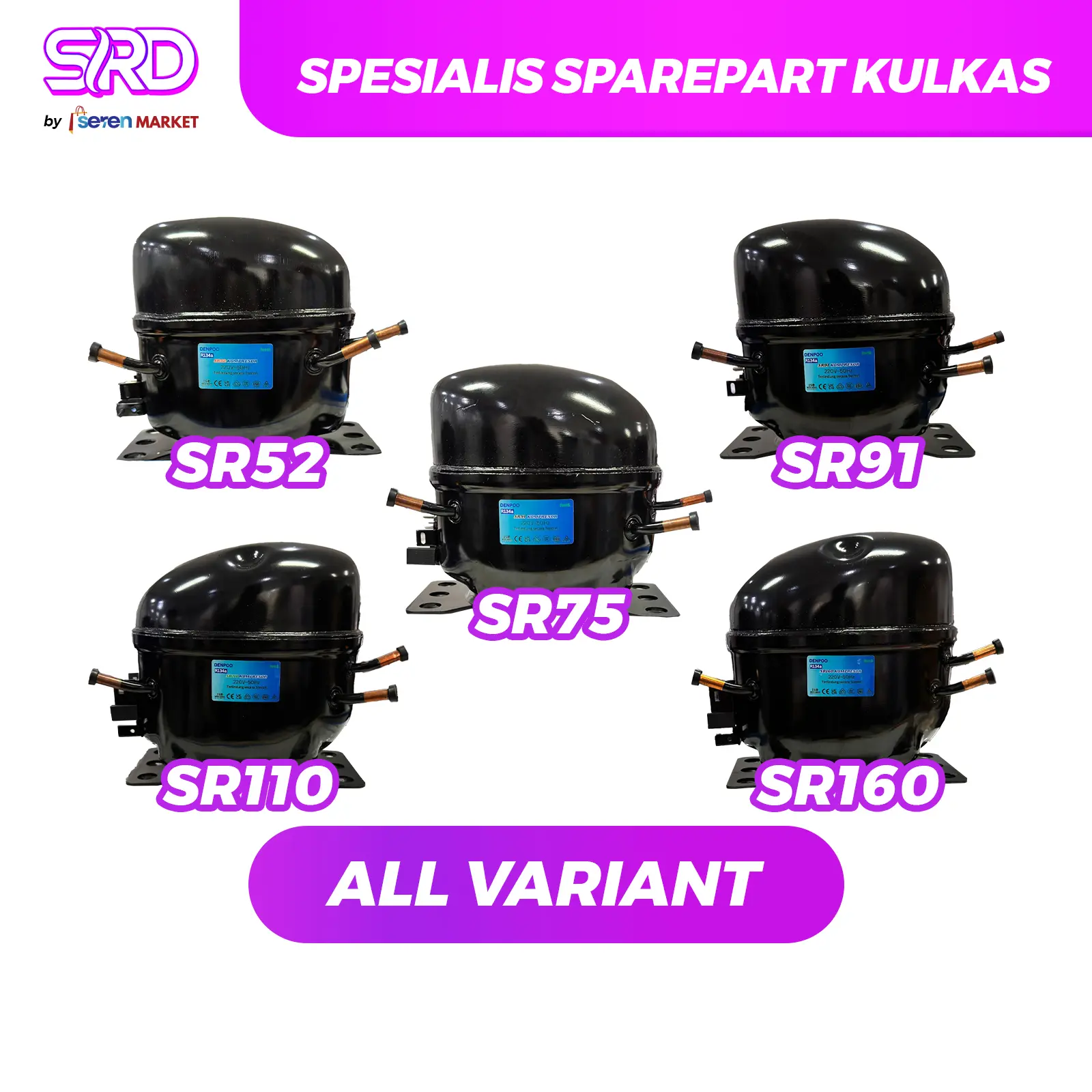 KOMPRESOR KULKAS FREEZER R134a Merek DENPOO Untuk Semua Jenis Kompresor Kulkas 1/2/-1/3/-1/4-1/5-1/6 PK