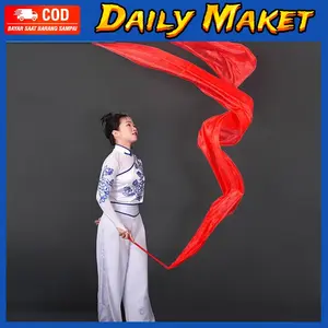 Tali Pita Tari Dance Ribbon Red Silk Twirling Streamer Gymnastic Stick Rod
