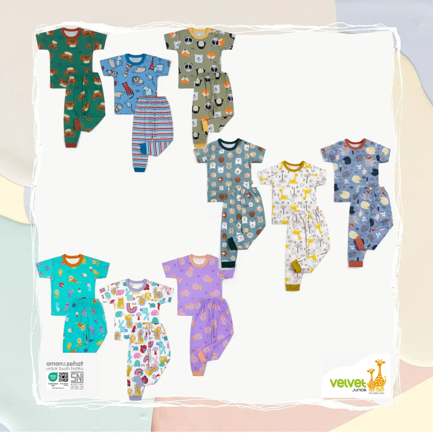 Setelan Pendek Panjang | Piyama Anak | Setelan Velvet Junior | Velvet Mix Pendek Panjang
