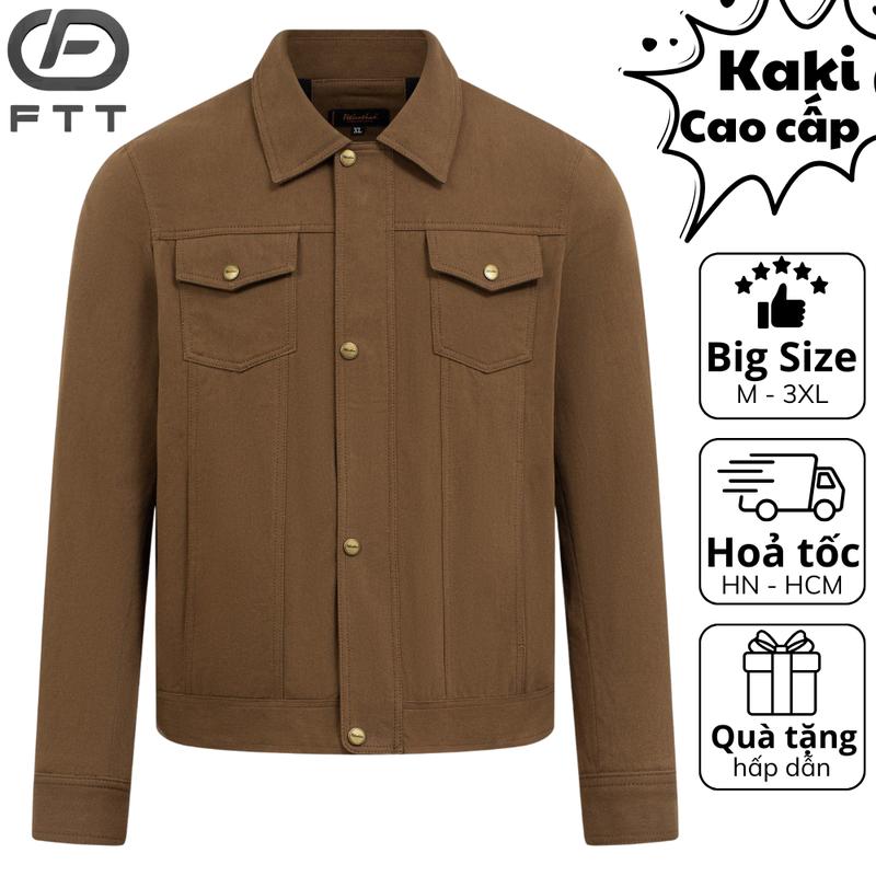 Áo khoác kaki nam cổ bẻ túi hộp dài tay Trucker Jacket Ftt Leather đơn giản trẻ trung - Mã AK01