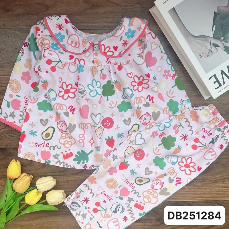  DB251284 Bộ tole dài cho bé gái 10kg-68kg cổ sen tay dài quần dài với chất liệu tole lanh loại 1 mềm mát. MinMin Baby 