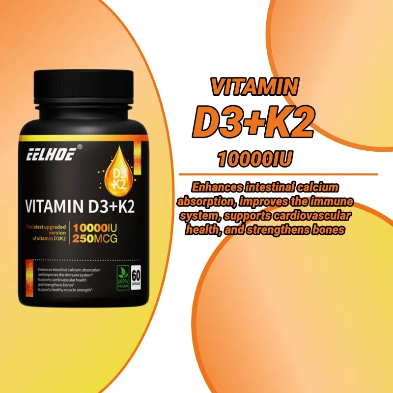Vitamin D3K2 10000IU, penunjang kesehatan menyeluruh untuk tulang, jantung, gigi dan kekebalan Tubuh