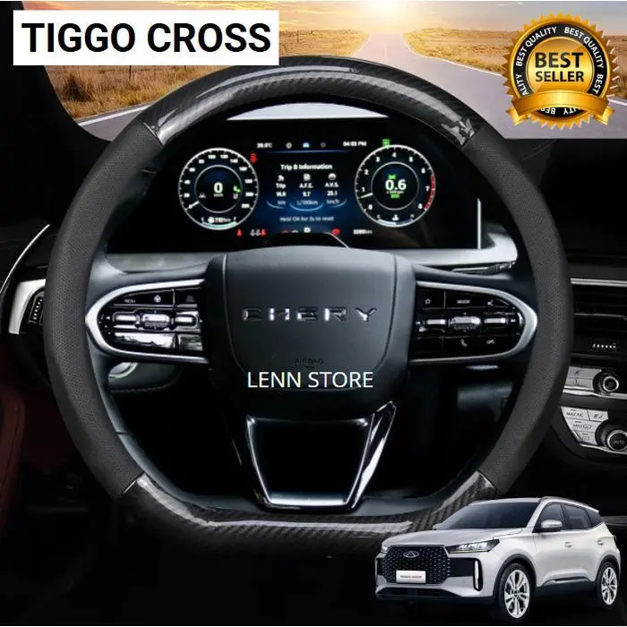 Sarung Setir Karbon untuk CHERY TIGGO CROSS 2025 2026 - KARBON MENGKILAP - KARBON MENGKILAP