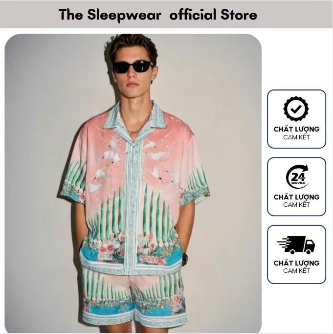 Đồ Bộ cộc tay nam Chất Lụa cao cấp -The Sleepwear - Bộ pijama Nam Lụa cao cấp -mền mịn,thoáng mát