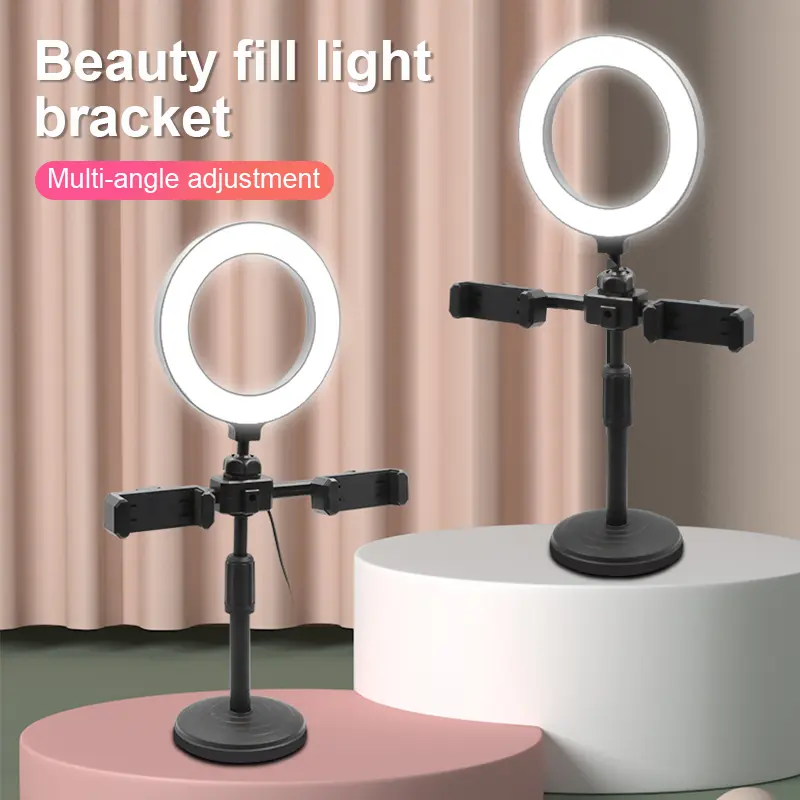 LED Phone Holder With Ring Light Tripod Stand With Colors Selfie