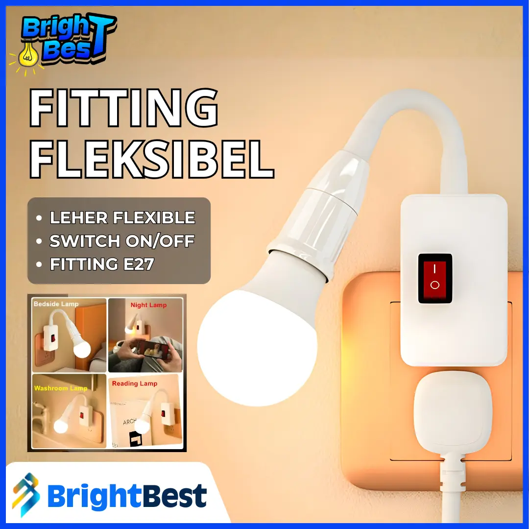 Fitting Lampu Fleksibel E27 Bahan Kuningan Leher Fleksibel 360° Soket Stop Kontak & Saklar ON/OFF Praktis Portable - Merah, Baja