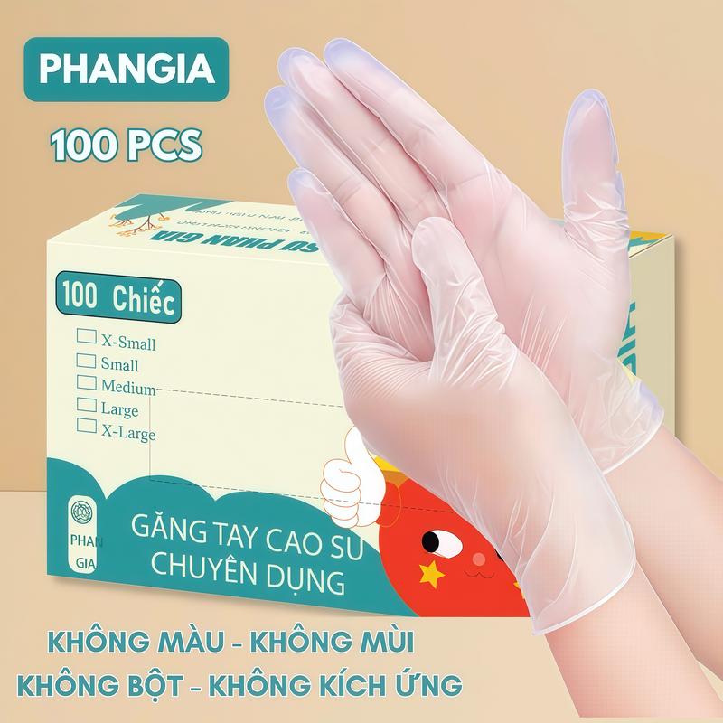 Combo 100 Găng Tay Cao Su Non PHANGIA Trắng Trong - An Toàn Cho Da Và Trong Chế Biến Thực Phẩm - Cao Su Chống Nước,Rửa Bát bao tay cao su 2 gloves