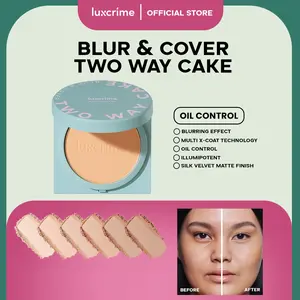 [OIL CONTROL] Luxcrime Blur & Cover Two Way Cake -  Powder Smoothing dengan Oil Control, UV Protection, dan Vitamin E untuk Kulit Matte dan flawless