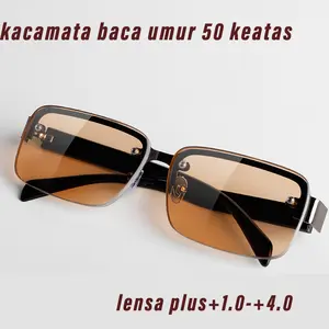 kacamata baca dan jalan usia 50 ke atas Kacamata baca berbingkai setengah kristal imitasi baru, kacamata baca anti-kelelahan dan anti-radiasi untuk orang tua.