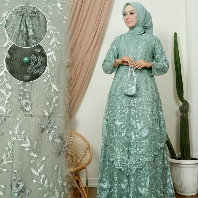 Gamis Tingkat Runcing Gamis Tulle Gamis Modern Baju Pesta Outfit Kondangan Dress Wanita Panjang Muslim Bordir Layer 3