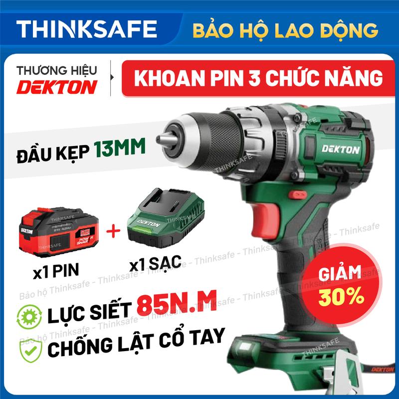 Máy khoan 3 chức năng 85Nm Dekton M21-KB1385PRO tính năng Anti KickBack ECO TURBO Máy khoan gia đình chân pin phổ thông nhông 2 tốc độ