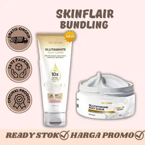 [BUNDLING] SKINFLAIR GLUTAWHITE MILKY LOTION DAN SKINFLAIR GLUTATHIONE BODY SCRUB TONEUP BOOSTER 250gr PAKET PENCERAH