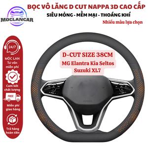 Bọc Vô Lăng Ô Tô 3D Da Nappa D Cut Size 38cm Cho MG Elantra Kia Seltos Suzuki XL7 Màu Đen Trắng Xanh Đỏ Cam Mềm Mịn Thoáng Khí Chống Trơn Trượt