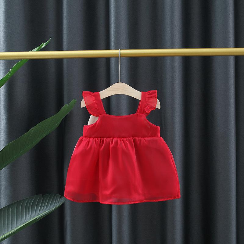 Product Introduction of Solid Color Baby Girls Summer Smooth Cool Children Clothes Sweet Korean Style Kids Bowknot Party Evening Dresses 0 To 3 Years 11