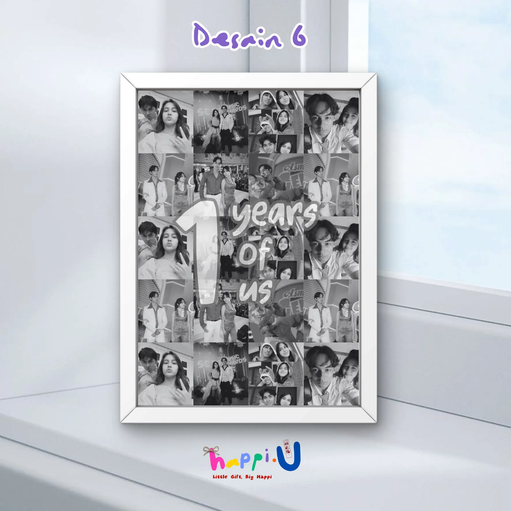 Happi.U Gift Desain 6 - Gift Foto Frame 3D Custom 21x30 | Gift Ideas Bingkai Foto Custom | Kado Ulang Tahun & Hadiah Anniversary - Kado Resign Farewell, Kado Wisuda Murah Custom Foto | Scrap Frame 3D bebas custom sesuai keinginan sendiri