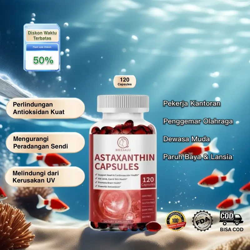 Bbeeaauu 120 Capsules astaxanthin capsules dengan Minyak Ikan EPA/DHA dan Minyak Krill Antartika Antioksidan Alami kapsul  whitening 0