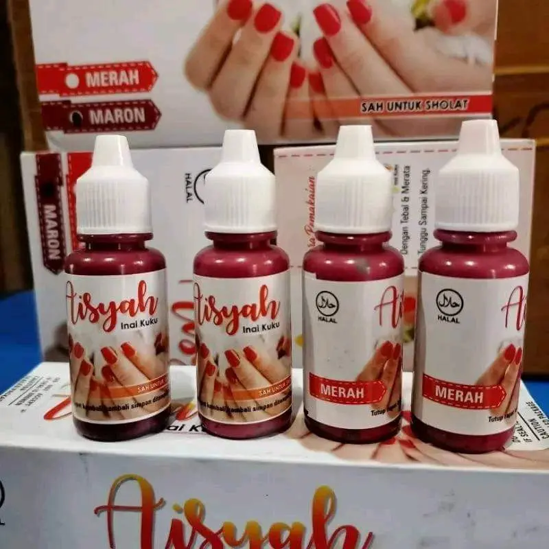 Inai Kuku Aisyah Isi 15 ml - Varian Maroon & Merah - Nail, Kering