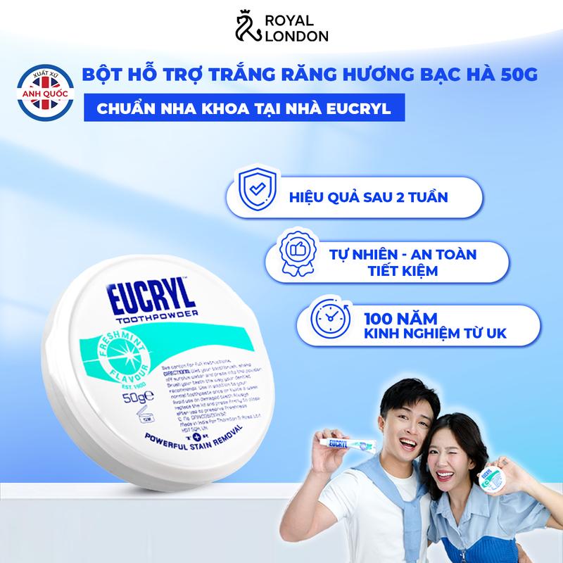  Bột Bạc Hà hỗ trợ trắng răng miệng  Eucryl Toothpower 50g 