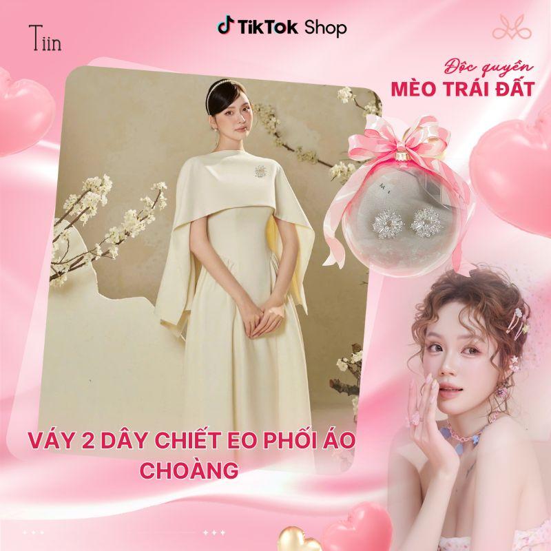 [LIVE MÈO TRÁI ĐẤT] TIINSTORE Set áo choàng thiết kế phối váy đầm 2 dây dự tiệc dáng xoè sang chảnh tiểu thư đính kèm đá VHS.2502.010