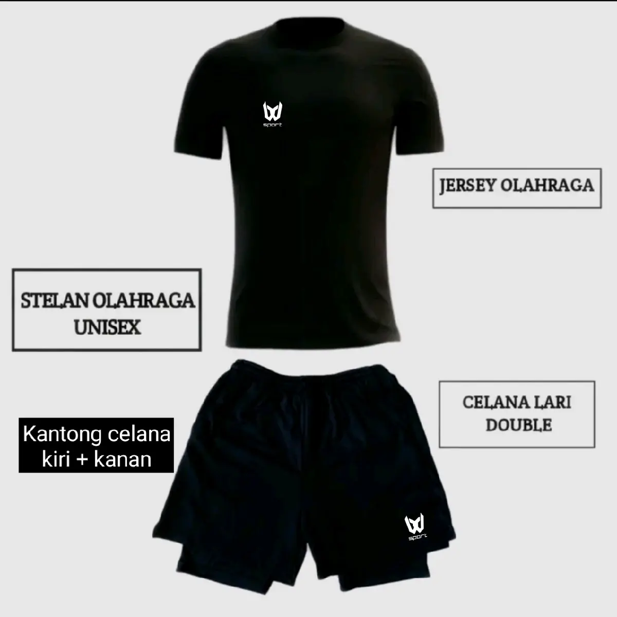 Set 2in1 Jersey olahraga dryfit dan celana pendek double street - lari joging gym voly futsal sepak bola pria wanita unisex Sport Baju Abu
