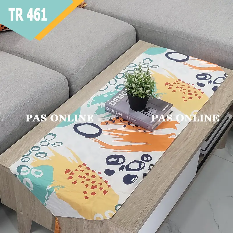 Table Runner / Taplak Meja Berbahan Kain Katun Polyseter dengan Tassel, Ukuran 120x40cm -  TR 2