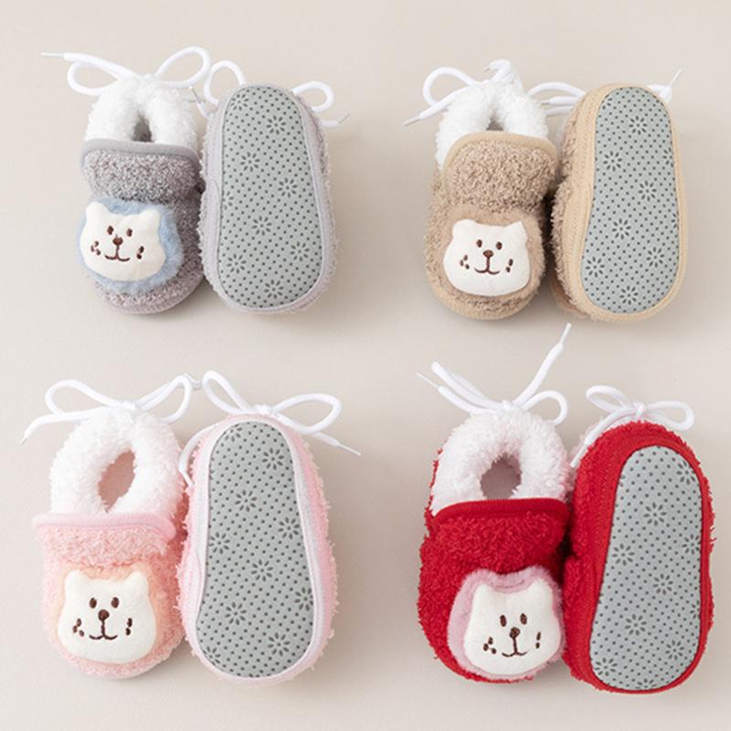 Giày Bốt Trẻ Em, Thiết Kế Hình Cáo Hoạt Hình Dễ Thương, Chất Liệu Lông Cừu San Hô, Thích Hợp Cho Mùa Đông, Dày Và Ấm, Lý Tưởng Cho Bé Trai Và Bé Gái, Giày Đi Bộ, Đế Mềm, Giày Độn Bông