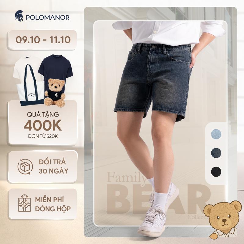 [NEW T9] Quần short jean nam ống rộng POLOMANOR, form Regular thoải mái, dễ mặc dễ phối