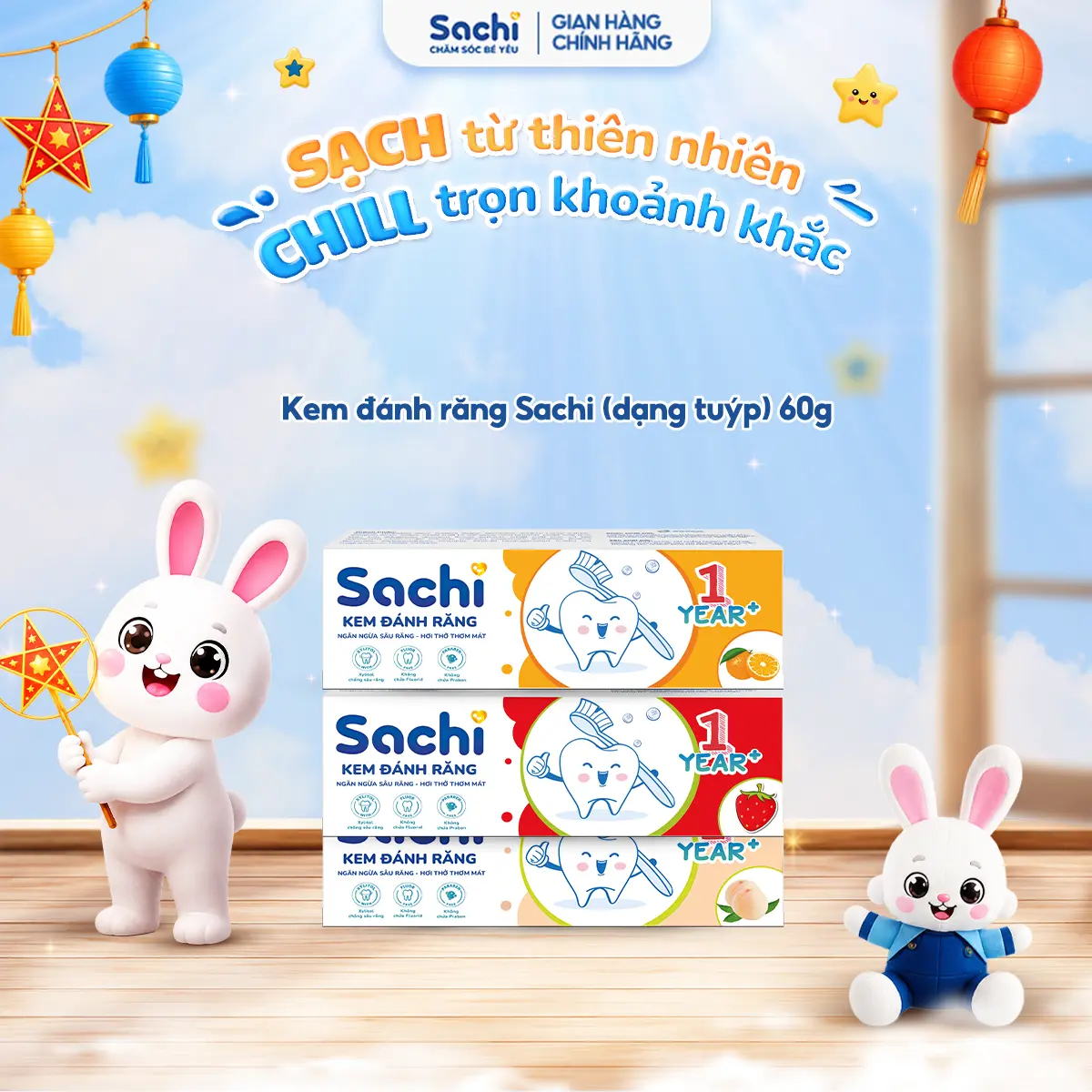 Kem đánh răng Sachi dạng tuýp 60 gram hỗ trợ làm sạch, ngừa sâu răng, khử mùi hôi miệng