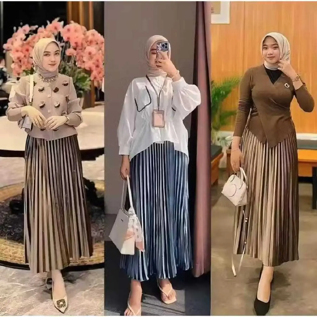 Rok Plisket Bludru Velvet Panjang Dewasa Premium