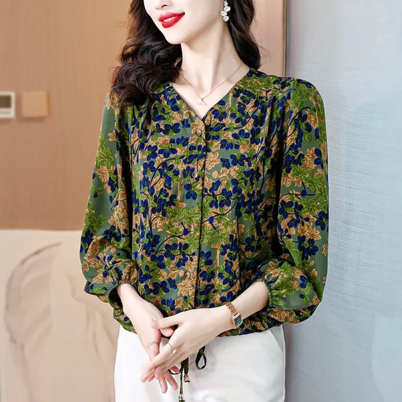 kemeja cetak temperamen gaya baru wanita atasan elegan 3
