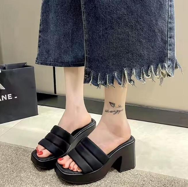 Product Introduction of Dép Cao Gót, Thời Trang, Mũi Vuông, Gót Vuông, Dành Cho Nữ, Dép Đế Xuồng Mùa Hè DéP GiàY Shoes Sandal Cao Su Đồng Nhung 13