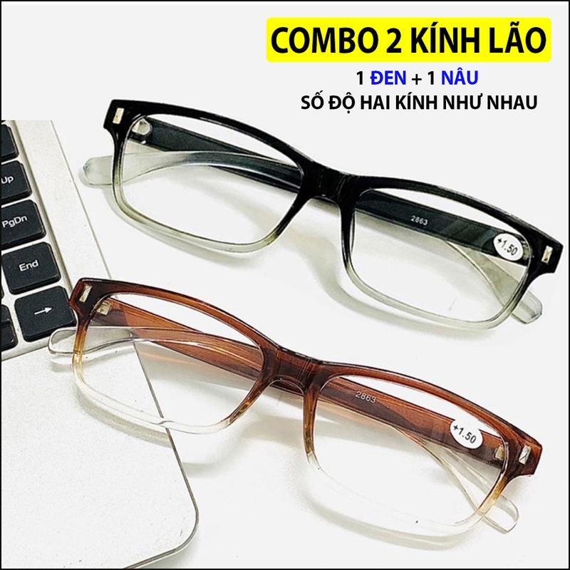 COMBO 2 Kính lão đọc sách báo xem điện thoại, đi đường, kính lão gọng nhựa đủ số từ +05 đến +4 độ M2863