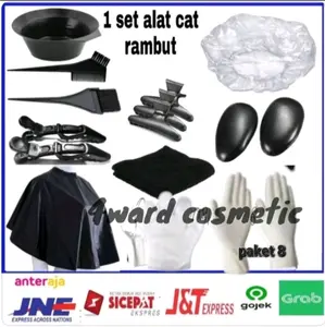 Alat cat rambut lengkap mangkok cat,sisir cat,shower cap,kuas cat rambut,kip cat,handuk salon.