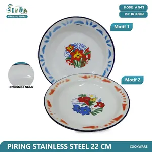 Piring Enamel Jadul Motif Bunga/Piring Seng Enamel Ukuran 22cm & 20cm